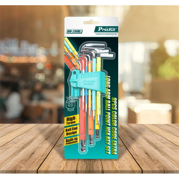 ProsKit HW-230BL 9pcs Color Ballpoint Long Arm Hex Key Set
