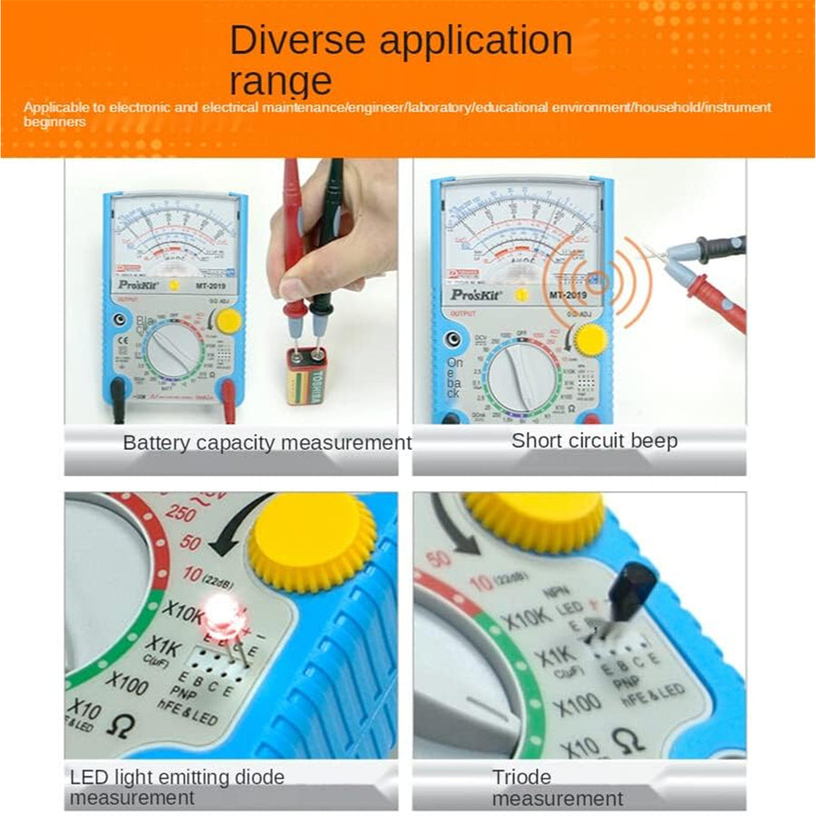 ProsKit MT-2019 Analogue Multimeter Voltage, Resistance, Capacitance, Transistor and More