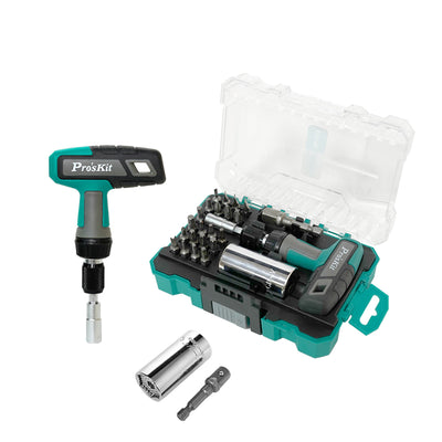 ProsKit 25 in 1 T- Handle Ratchet With Universal Socket & Bits Set