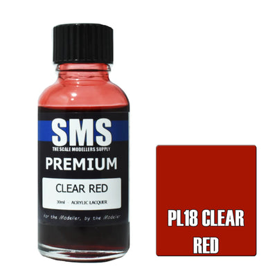 SMS PL18 - AIRBRUSHFARBE 30ML PREMIUM KLAR ROT ACRYLLACK FÜR MODELLBAUER