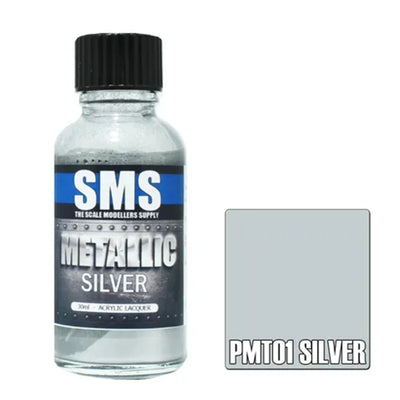 SMS AIRBRUSH PAINT 30ML METALLIC SUPER SILVER ACRYLIC LACQUER SCALE MODELLERS SUPPLY