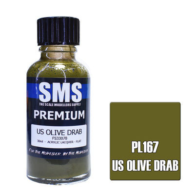 SMS PL167 - AIRBRUSHFARBE 30ML PREMIUM US OLIVE DRAB ACRYLIC LACQUER SCALE MODELLERS SUPPLY