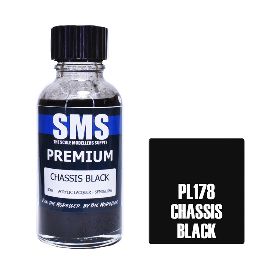 SMS PL178 - AIR BRUSH PAINT 30ML PREMIUM CHASSIS BLACK ACRYLIC LACQUER SCALE MODELLERS SUPPLY