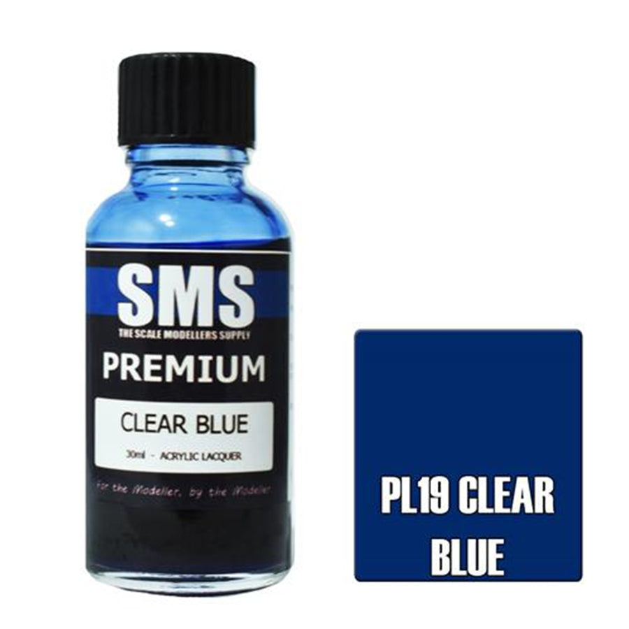 SMS PL19 - AIR BRUSH PAINT 30ML PREMIUM CLEAR BLUE ACRYLIC LACQUER SCALE MODELLERS SUPPLY