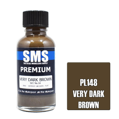 SMS PL148 - AIRBRUSHFARBE 30ML PREMIUM SEHR DUNKELBRAUN SCC NR.1A ACRYLLACK FÜR MODELLBAUER