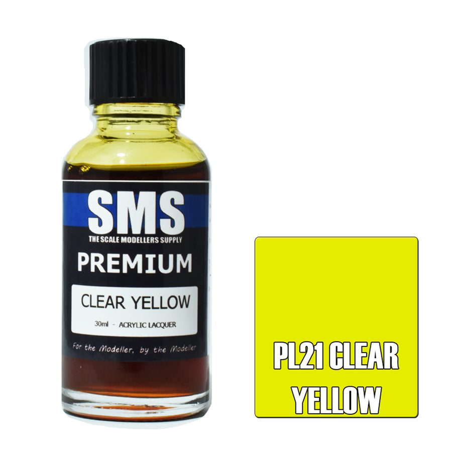 SMS PL21 - AIR BRUSH PAINT 30ML PREMIUM CLEAR YELLOW ACRYLIC LACQUER SCALE MODELLERS SUPPLY