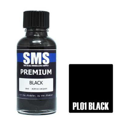 SMS AIR BRUSH PAINT 30ML PREMIUM BLACK ACRYLIC LACQUER SCALE MODELLERS SUPPLY