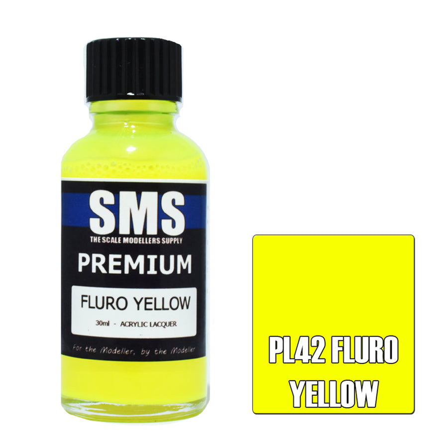 SMS PL42 - AIR BRUSH PAINT 30ML PREMIUM FLURO YELLOW ACRYLIC LACQUER SCALE MODELLERS SUPPLY