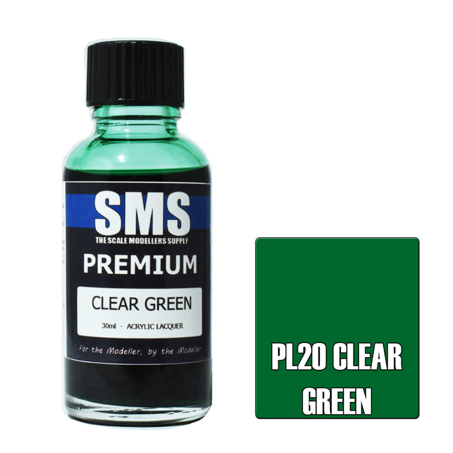 SMS PL20 - AIR BRUSH PAINT 30ML PREMIUM CLEAR GREEN ACRYLIC LACQUER SCALE MODELLERS SUPPLY