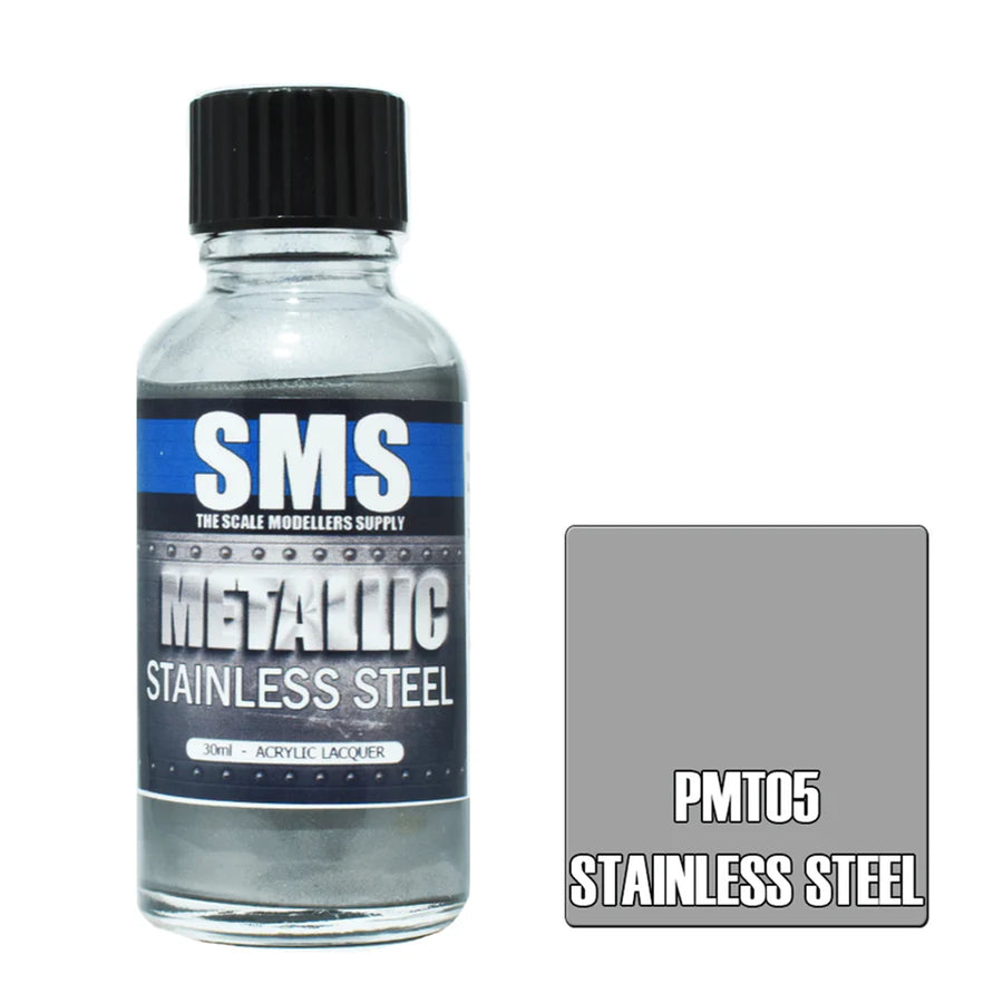 SMS AIRBRUSH PAINT 30ML METALLIC STAINLESS STEEL ACRYLIC LACQUER SCALE MODELLERS SUPPLY