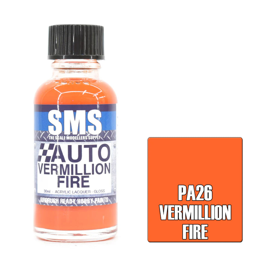 SMS AIR BRUSH PAINT 30ML VERMILLION FIRE ACRYLIC LACQUER SCALE MODELLERS SUPPLY