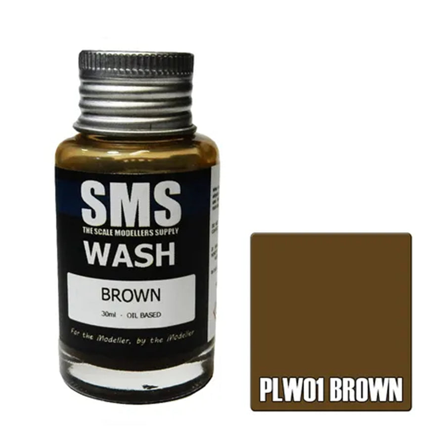 SMS PLW01 - AIRBRUSH PAINT 30ML WASH BROWN SCALE MODELLERS SUPPLY