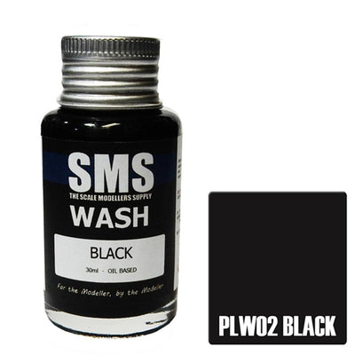 SMS PLW02 - AIRBRUSH PAINT 30ML WASH BLACK SCALE MODELLERS SUPPLY