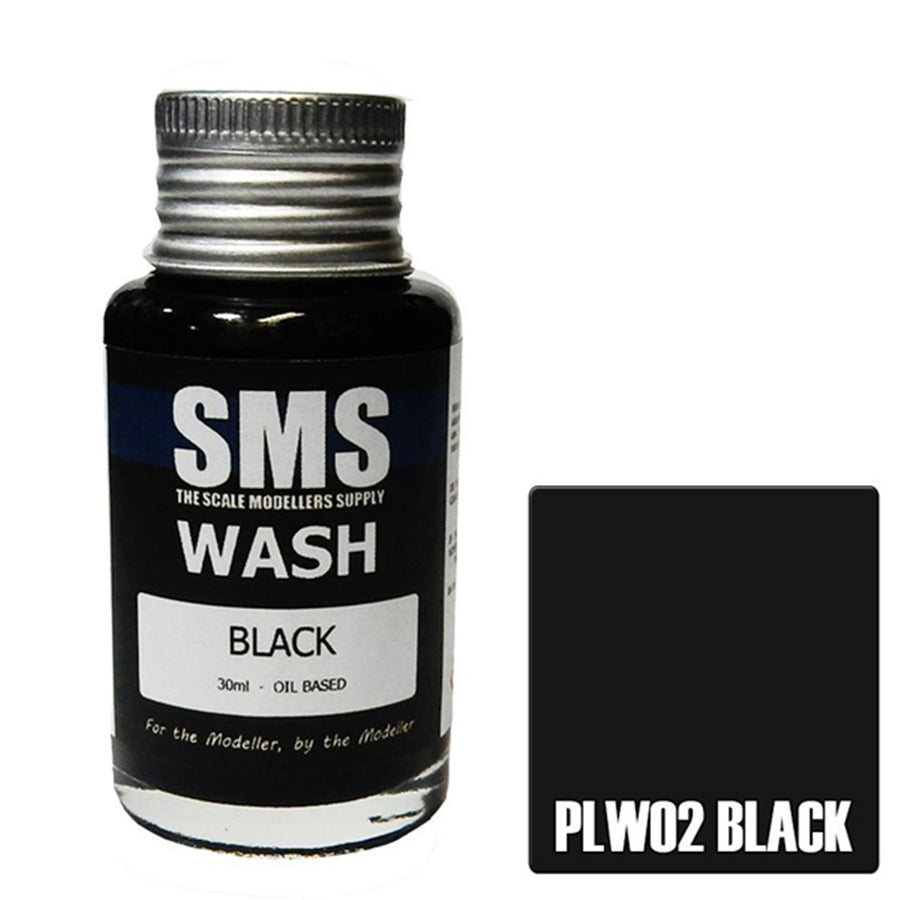 SMS PLW02 - AIRBRUSH FARBE 30ML WASH BLACK SCALE MODELLERS SUPPLY