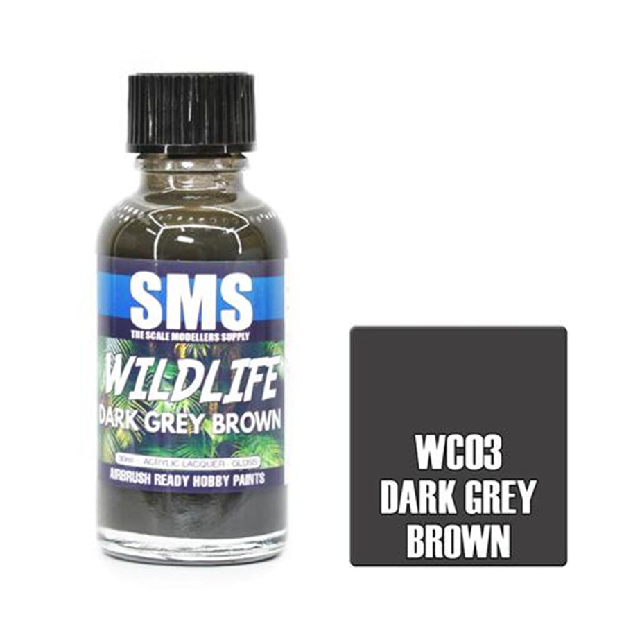 SMS WC03 - AIRBRUSHFARBE 30ML DUNKELGRAUBRAUN ACRYL LACK SCALE MODELLERS SUPPLY