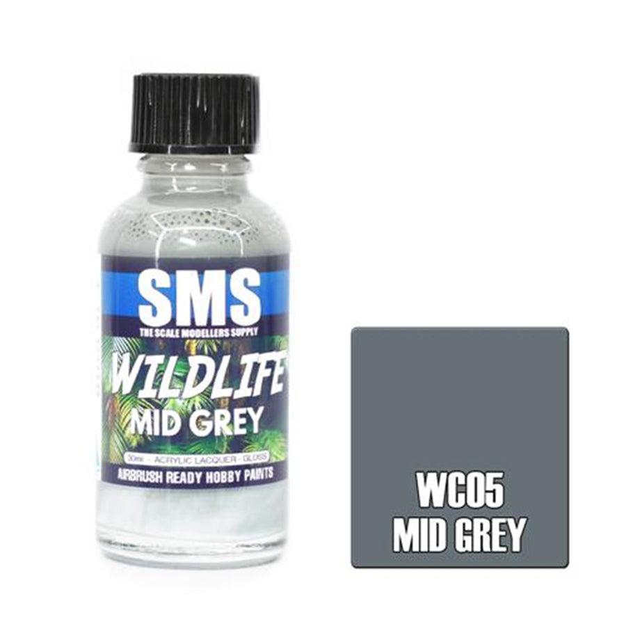 SMS WC05 - AIR BRUSH PAINT 30ML MID GREY ACRYLIC LACQUER SCALE MODELLERS SUPPLY