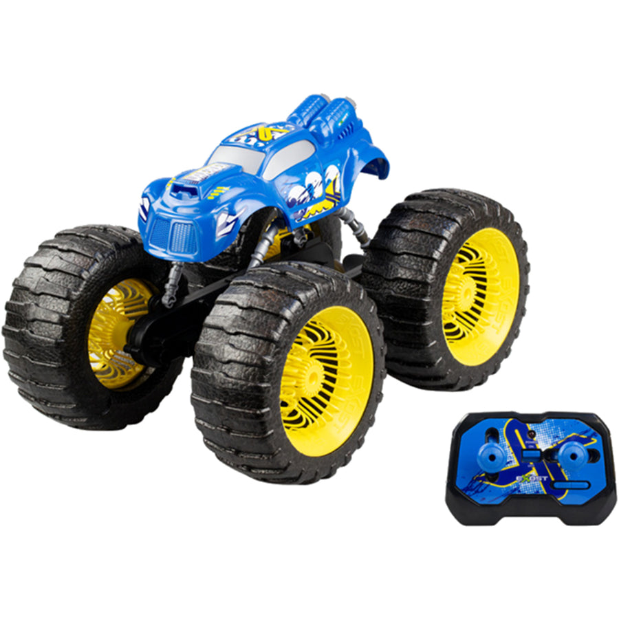 EXOST 1:8 Black & Blue WAVE RIDER, 2.4 GHz, R/C Anti-Shock Suspension Rim, Water Resistant Body, Power-Up with Twin Turbines - For Ages 5+!
