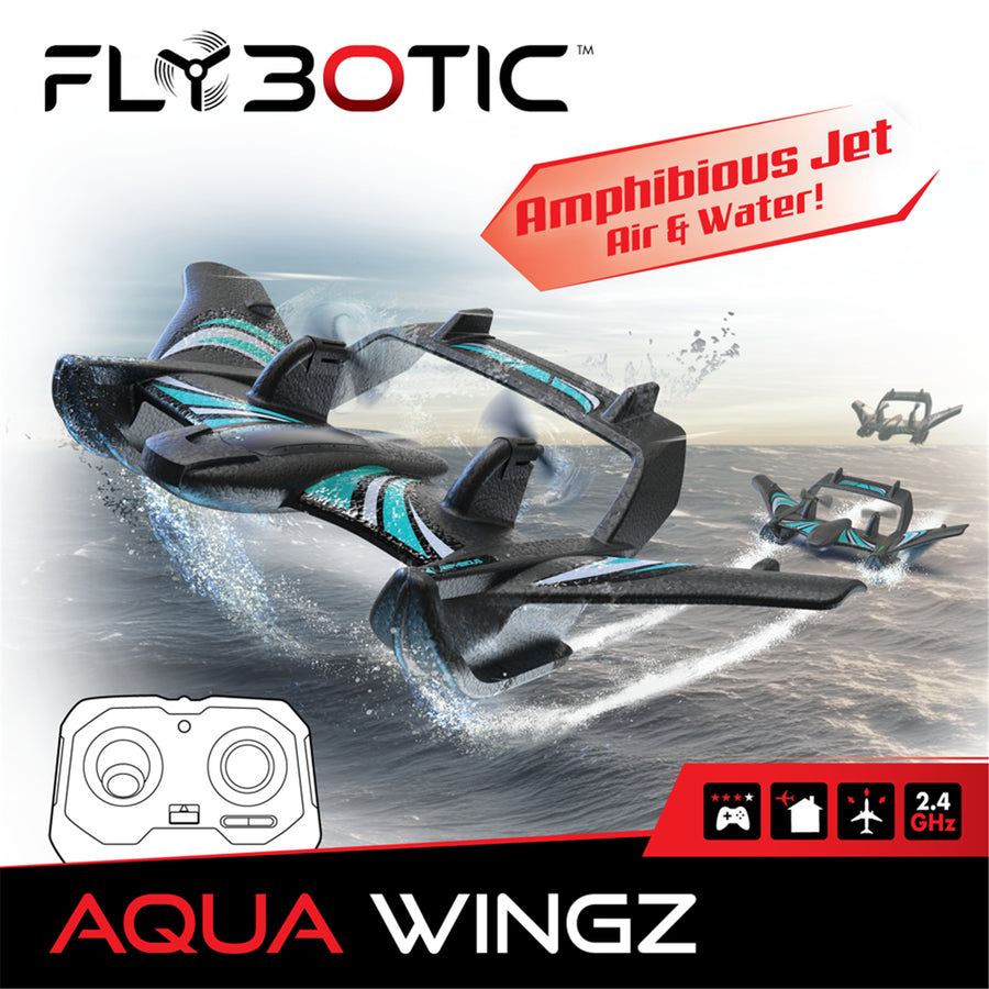 Silverlit FLYBOTIC Black Aqua Wingz, 2-Channel Drone, Amphibious Capabilities for Both Air and Water, Built-in LED lights, Durable and Lightweight EPP Foam, For Age 8+!