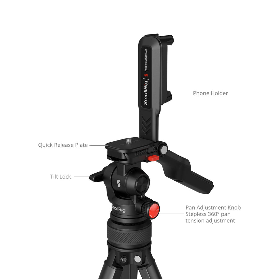 SmallRig Compact Aluminum Tripod with Phone Clamp One-Touch Quick Release Button, 2-in-1 Convertible Handle