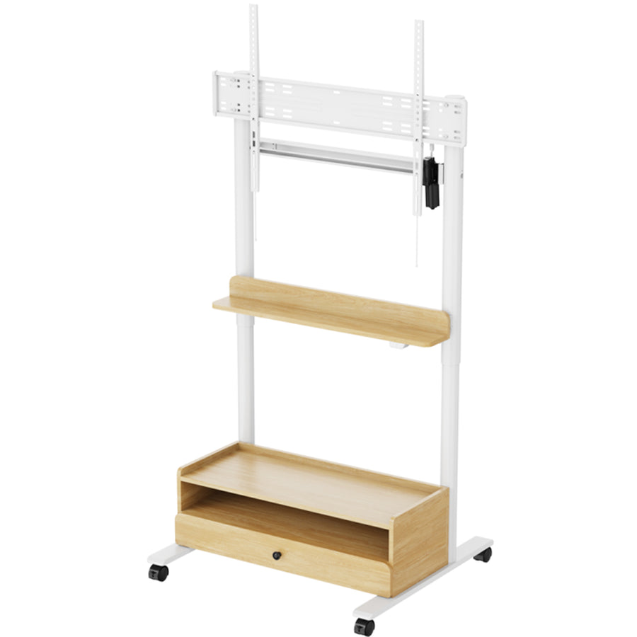 FlexiSpot 37"-100" Motorized TV Cart Mobile Trolley - Single Motor  - 2 Stage Cylindrical Column - Height Range 1145-1590mm - Max Load 80kg -  WHITE/MAPLE