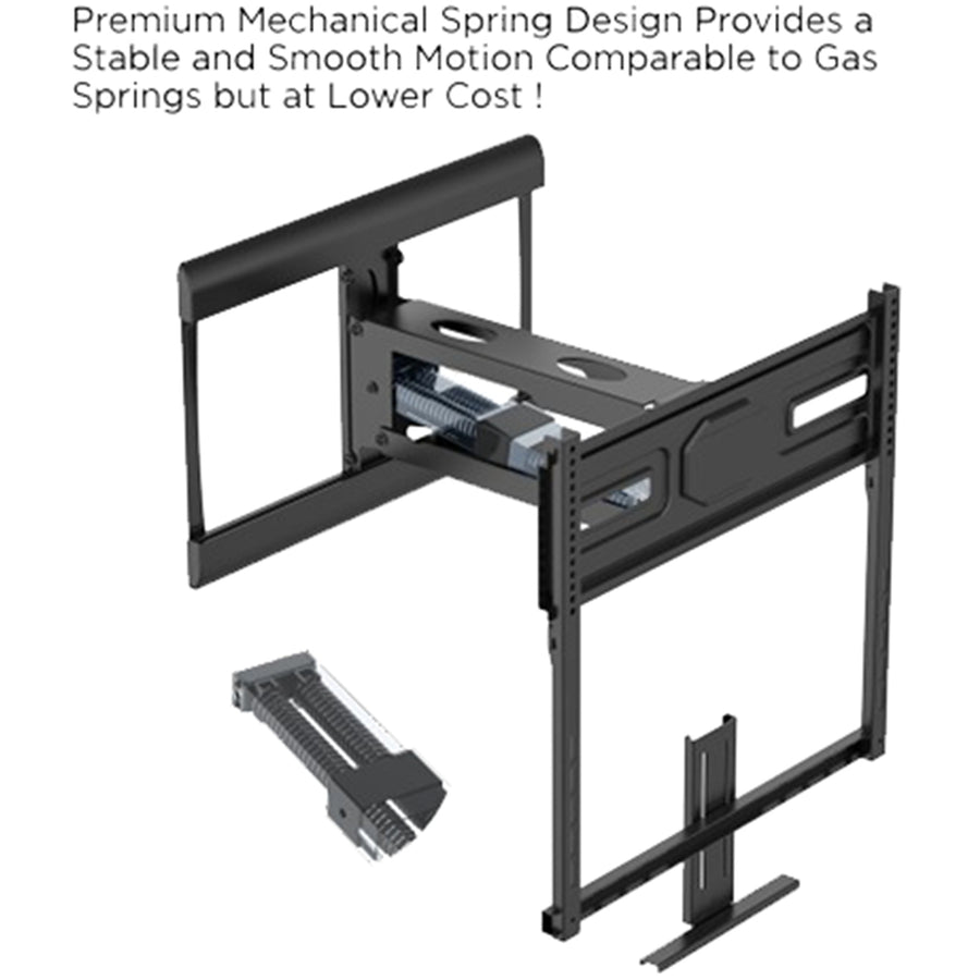 KONIC 43"-70" Fireplace Spring Assisted Pull Down Mantel TV Mount - Height Adjustable 630mm - Weight Capacity 13-33kg - Swivel Range +30~-30 -Profile 160-587mm