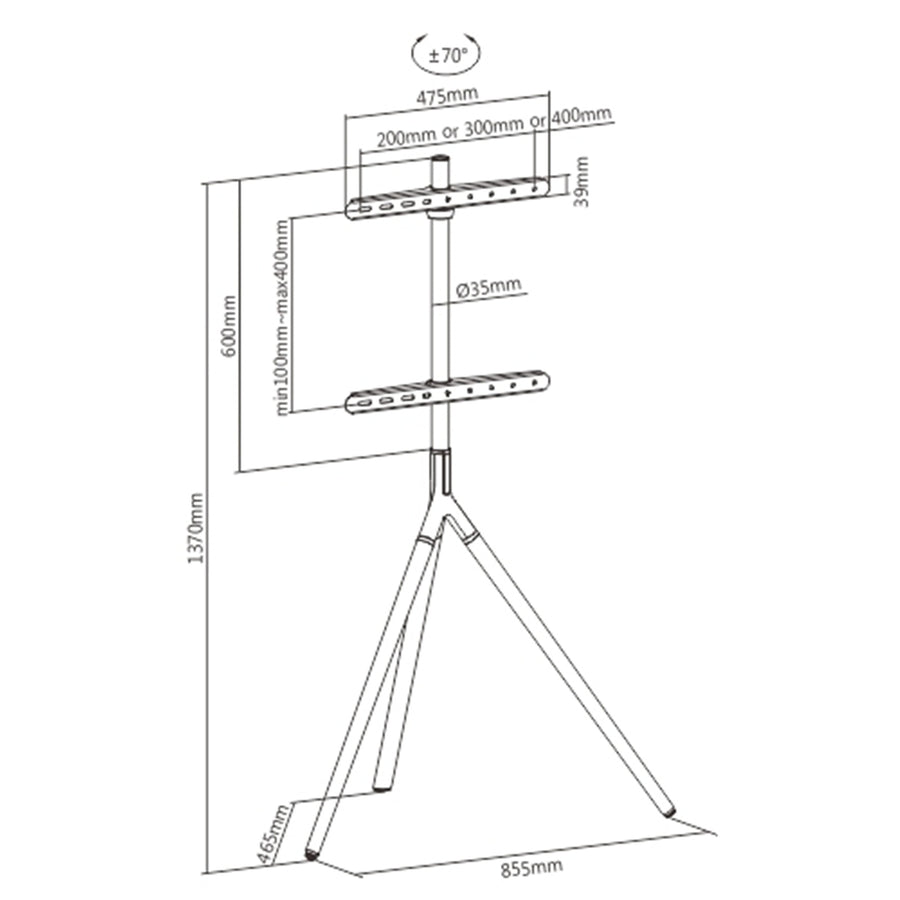 KONIC 45"-65" Tripod Stylish Easel Studio TV Floor Stands - Weight Capacity 40kg - Swivel Range +70~-70