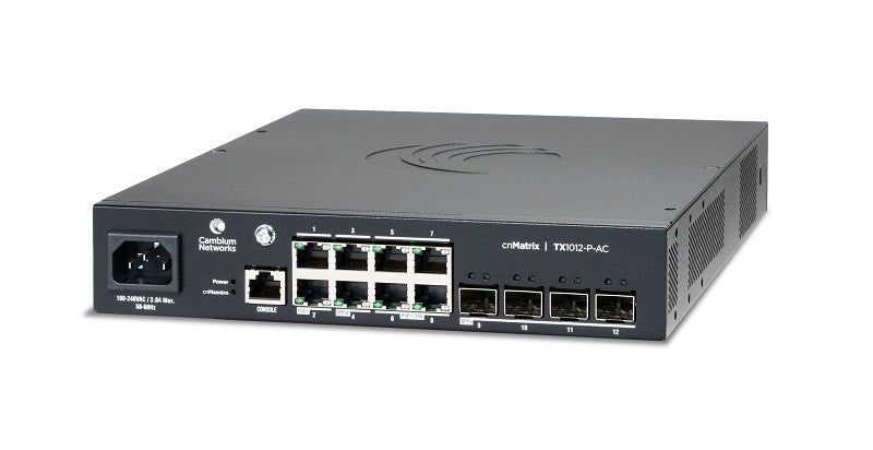 Cambium Networks TX1012-P-AC - Cambium cnMatrix TX1012-P-AC, AC Powered Intelligent Ethernet PoE Switch, 8 x 1Gbps, and 4 SFP+