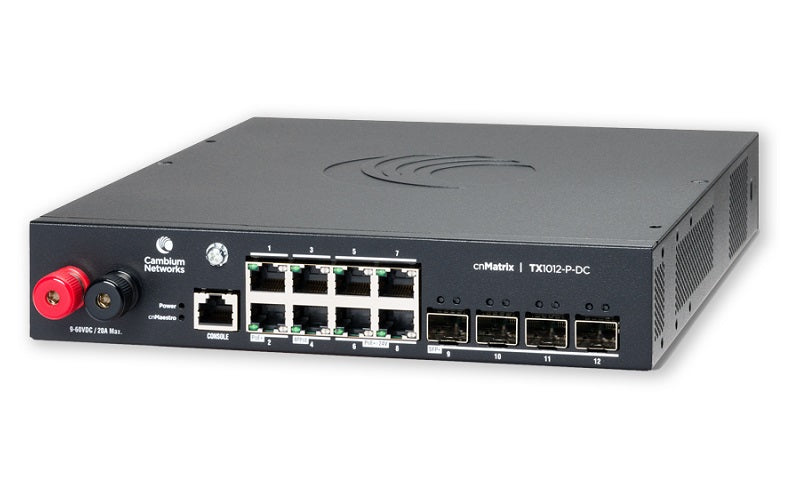 Cambium Networks TX1012-P-DC - Cambium cnMatrix TX1012-P-DC, DC Powered Intelligent Ethernet PoE Switch,  8 x 1Gbps, and 4 SFP+