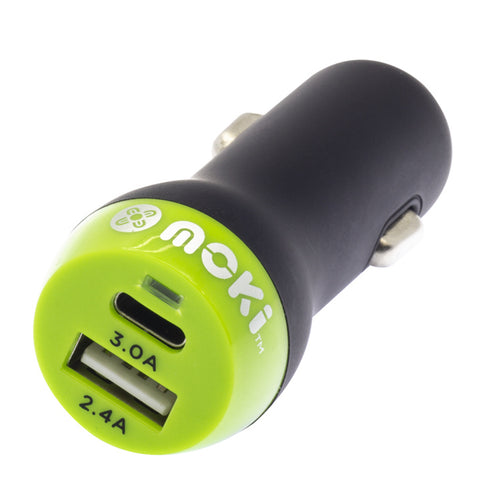 MOKI Recharge ACC-MTCCP - Moki Car Charger + (USB-C + USB) 3.0 RapidCharge - Black