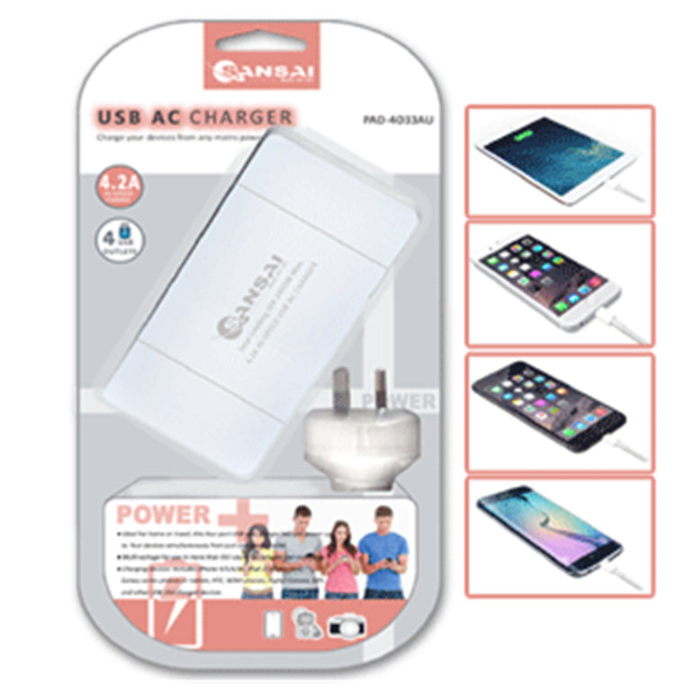 Sansai PAD-4033 4.8A USB x4 Charging Station 4 Port USB Charging Station with Hub Universal Compatibility