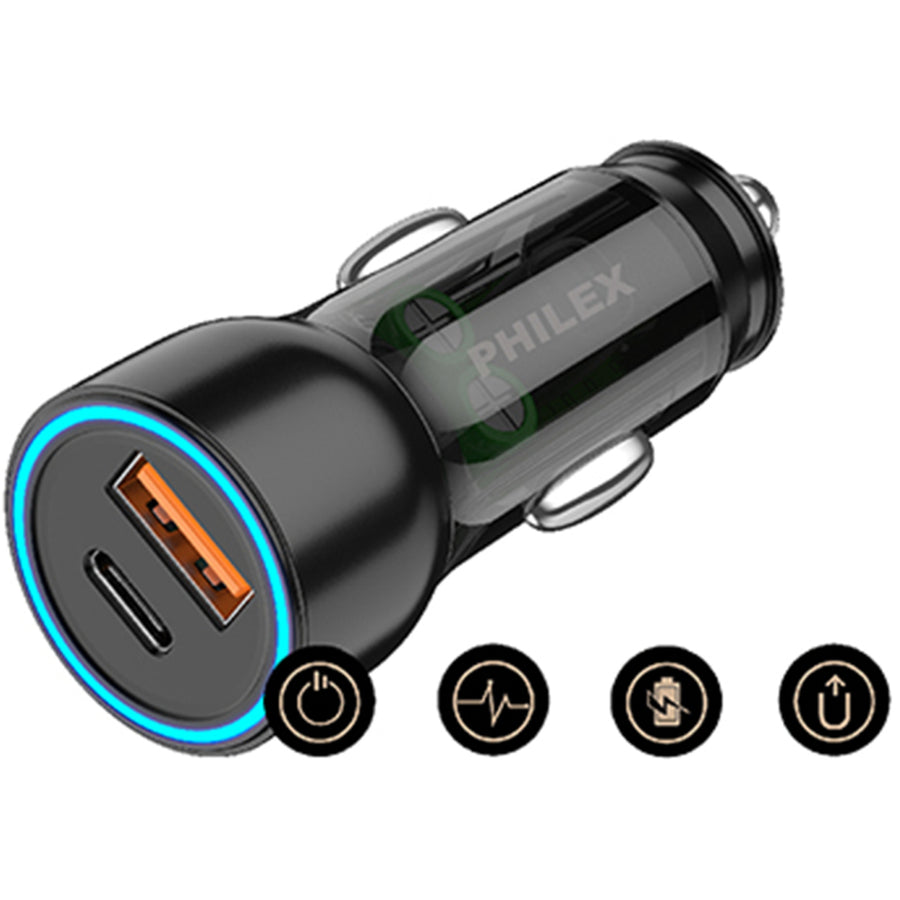 PHILEX  PHC-7606P 3Dual Quick Charge, 48W large power by PD and QC3.0 Car Charger