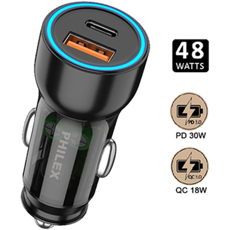 PHILEX  PHC-7606P 3Dual Quick Charge, 48W large power by PD and QC3.0 Car Charger