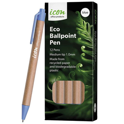 Okin IBPECOBL12 - Icon Eco Ballpoint Retractable Pen Blue, Pack of 12