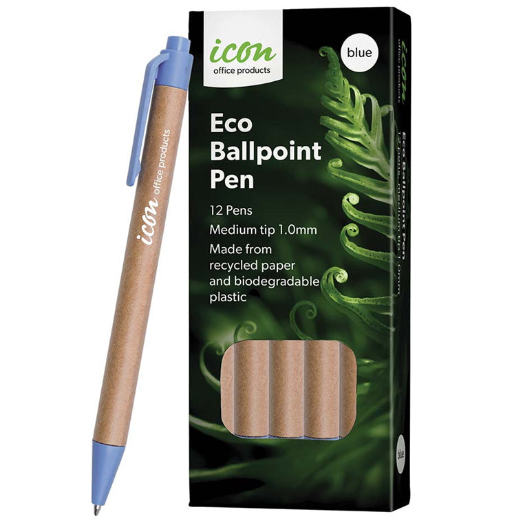 Okin IBPECOBL12 – Icon Eco Kugelschreiber, einziehbar, blau, 12 Stück