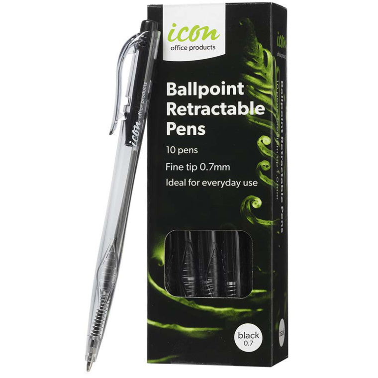 Okin IBPRFBLK10 - Icon Ballpoint Retractable Pens Fine Black, Pack of 10