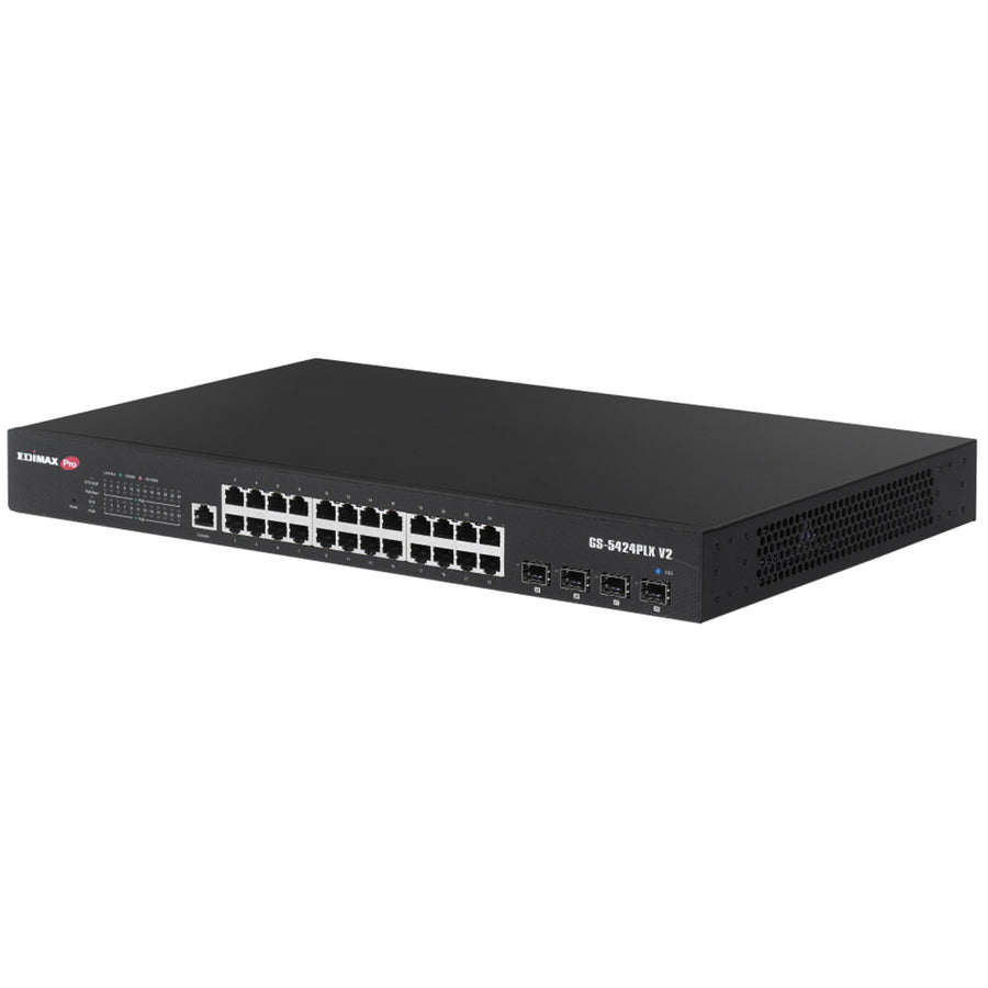 EDIMAX GS-5424PLXV2 - 24 Port Gigabit PoE+ Web Smart Surveillance Switch w/ 4 Port 10GbE SFP+ Uplinks.