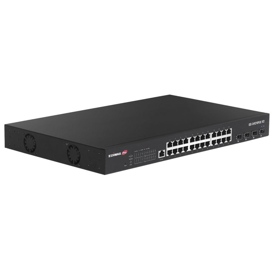EDIMAX GS-5424PLXV2 - 24 Port Gigabit PoE+ Web Smart Surveillance Switch w/ 4 Port 10GbE SFP+ Uplinks.