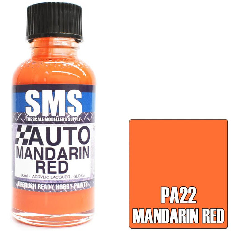 SMS PA22 - AIRBRUSH PAINT 30ML AUTO COLOUR MANDARIN RED SCALE MODELLERS SUPPLY