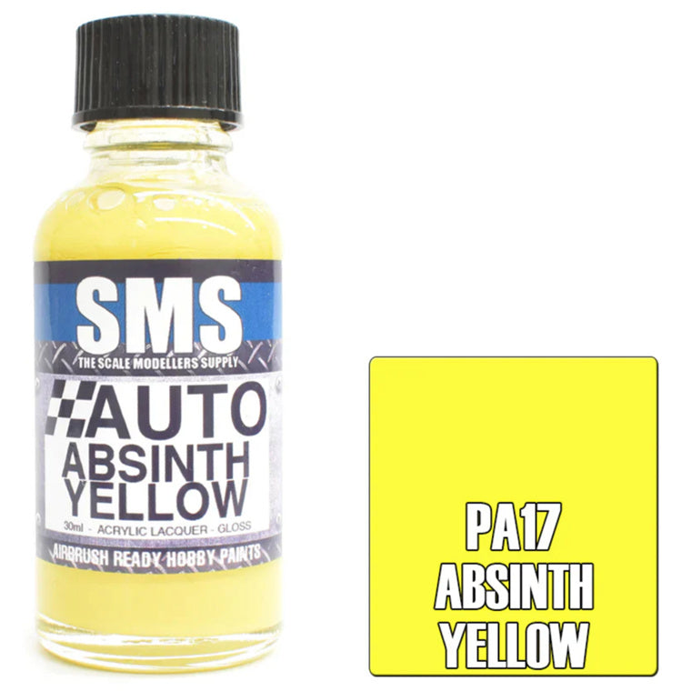 SMS PA17 - AIRBRUSH PAINT 30ML AUTO COLOUR ABSINTH YELLOW SCALE MODELLERS SUPPLY