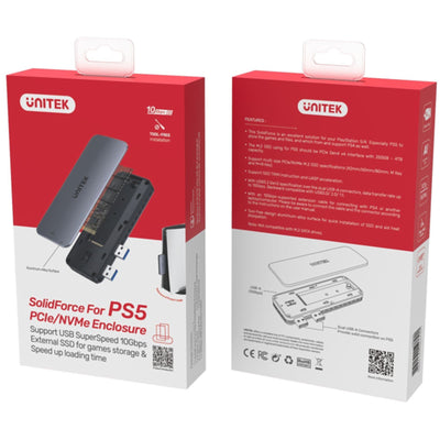 Unitek S1224A – PS5 externer Speicher. Dual USB-A 10G zu M2 PCIe/NVMe Gehäuse. Grau