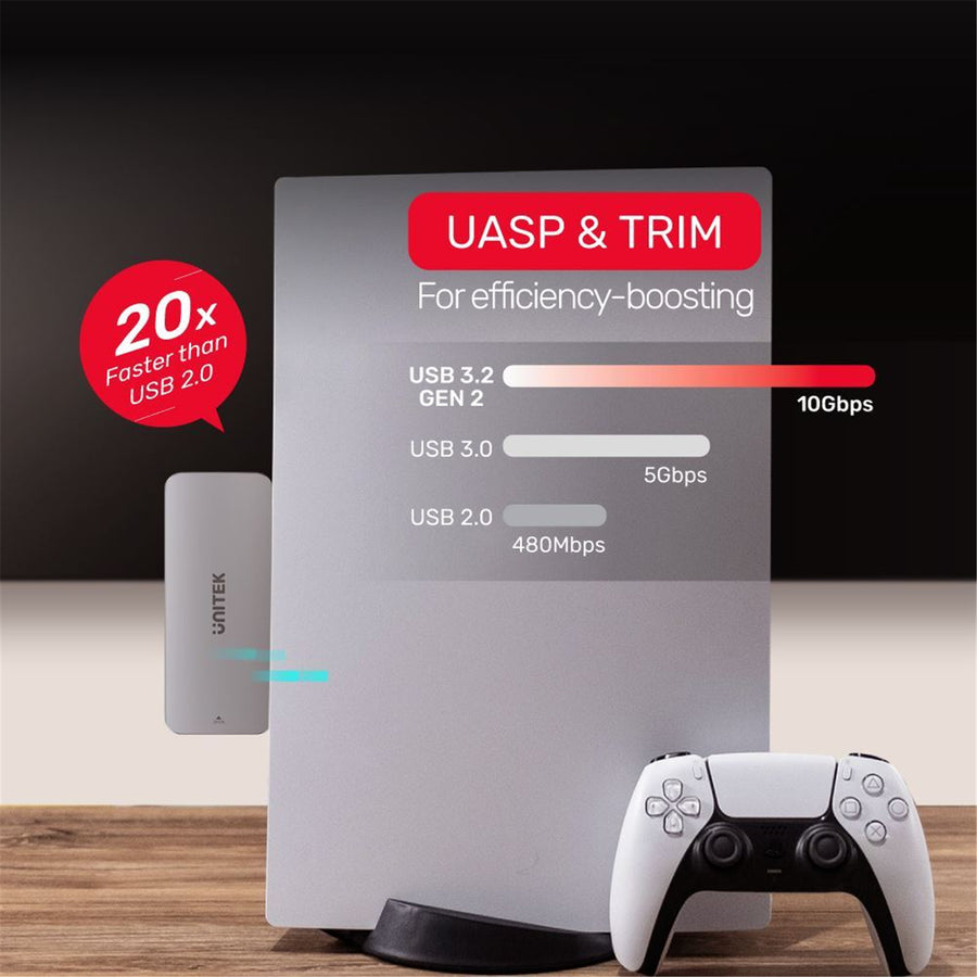 Unitek S1224A - PS5 External Storage. Dual USB-A 10G to M2 PCIe/NVMe Enclosure. Grey
