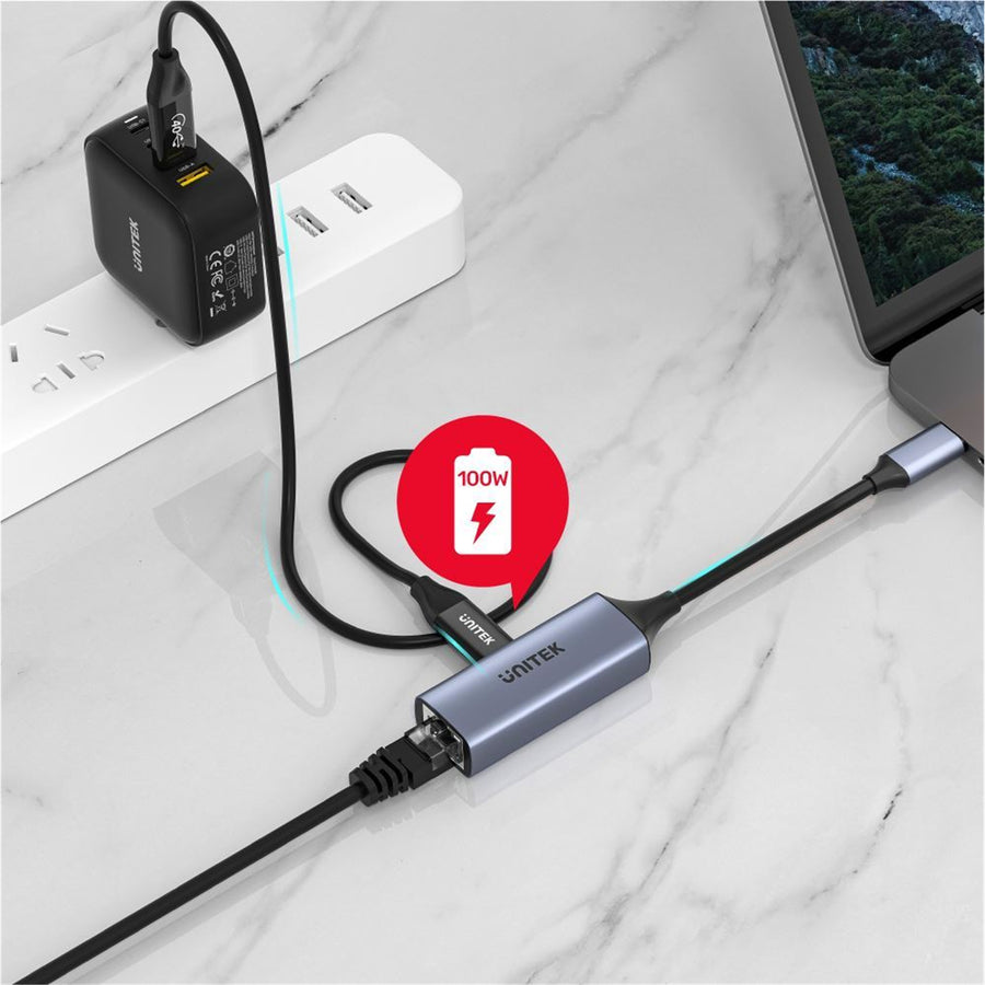 Unitek U1323A - USB-C to Gigabit Ethernet Adapter. Data Transfer Rate 5Gbps 100W Power Delivery.