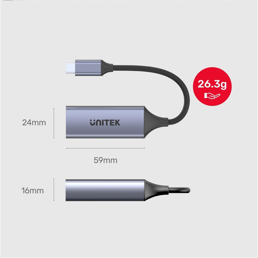 Unitek U1323A - USB-C to Gigabit Ethernet Adapter. Data Transfer Rate 5Gbps 100W Power Delivery.
