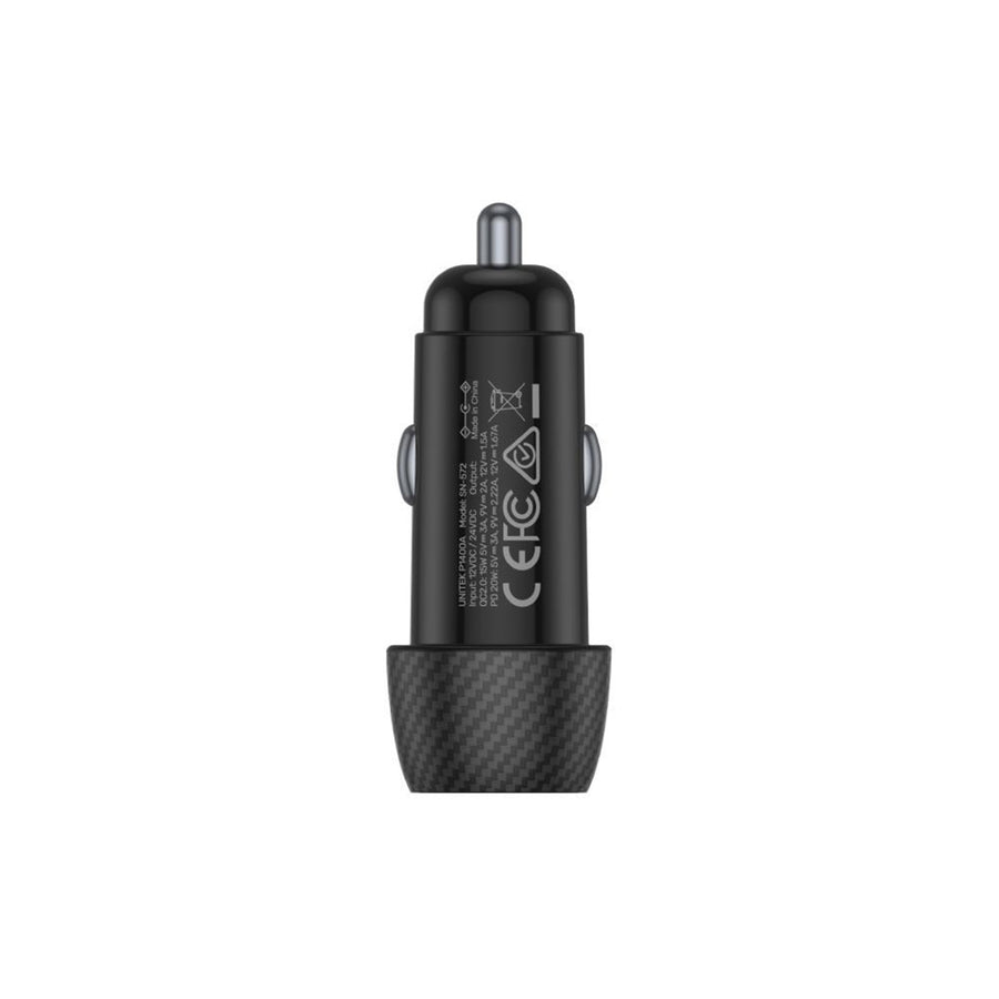 Unitek P1400A - 38W Car Charger w/ Dual USB Ports. 1 x USB-C up to 20W Power Delivery 1 x USB-A
