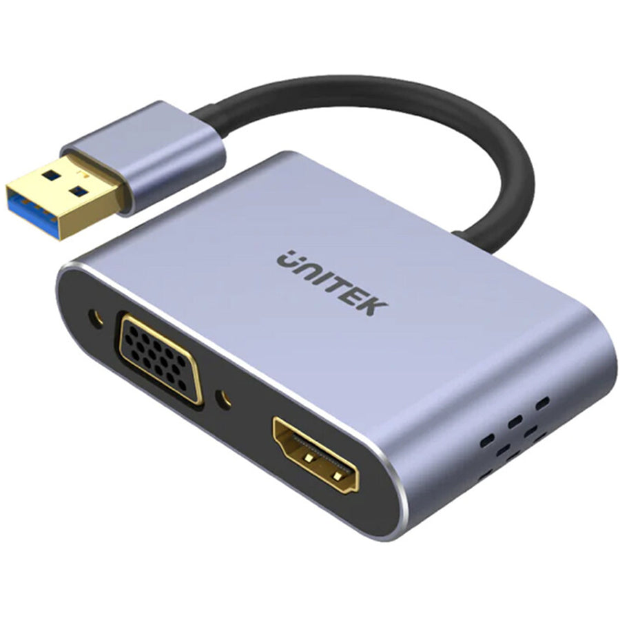 Unitek V1304A - USB-A to HDMI 2.0 & VGA Adapter Dual Monitor Support. Screen Res up to 1920x1080P