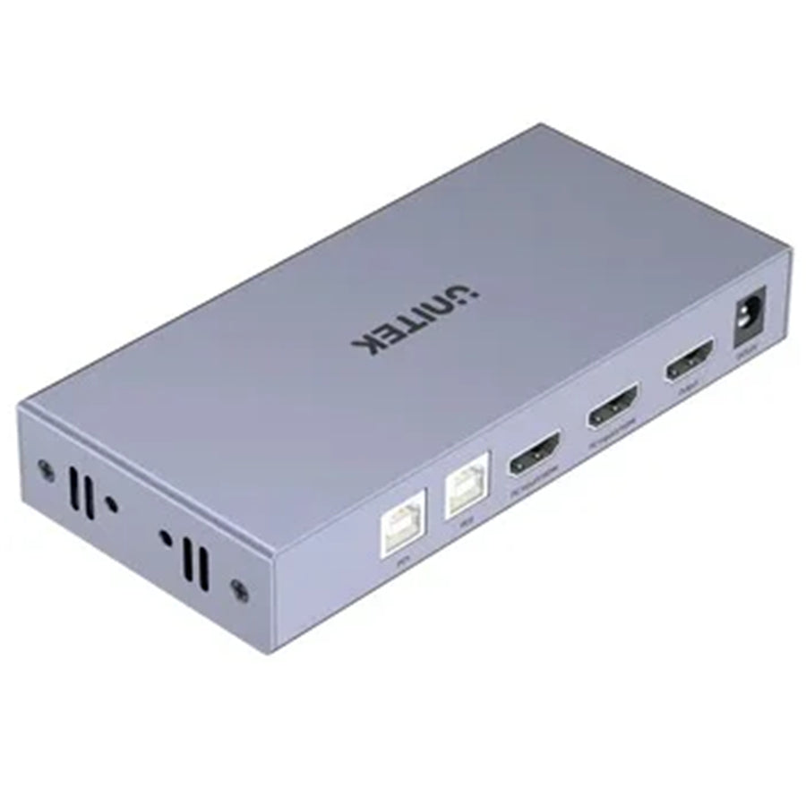 Unitek V307A HDMI KVM 2-in-1-Out Switch & Supports 4K 60Hz UHD - Includes 4x USB-A Ports, 2x HDMI Inputs & 1x HDMI Output Ports, 2x PC input Ports - Switch Button, LED Lights - Includes Cables