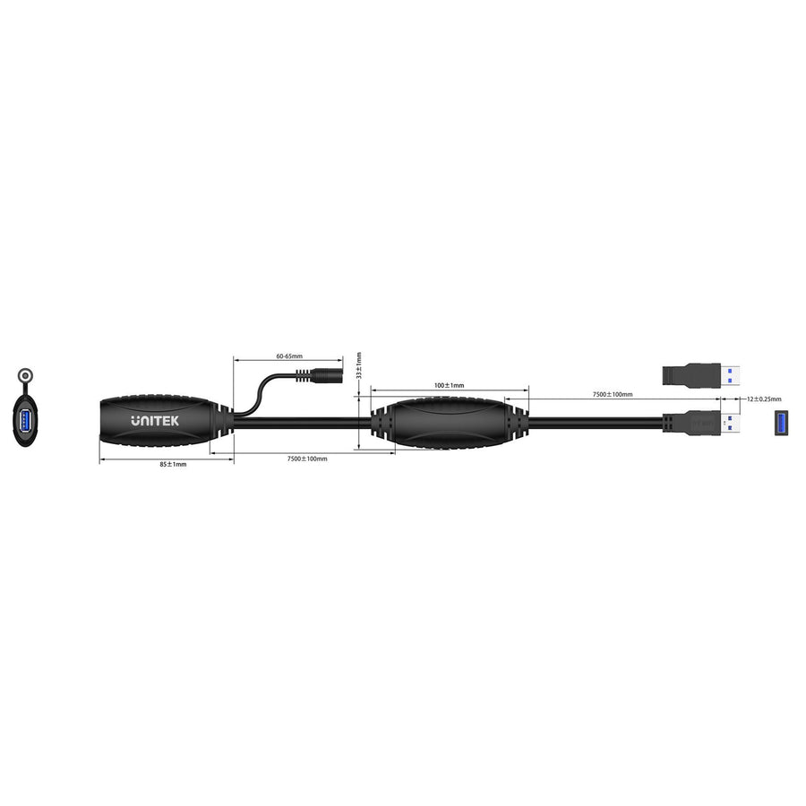 Unitek Y-3003C - 15M USB3.0 Type-A Male to Type-A. Built-in USB3.0 Extension Chipset. Plug & Play