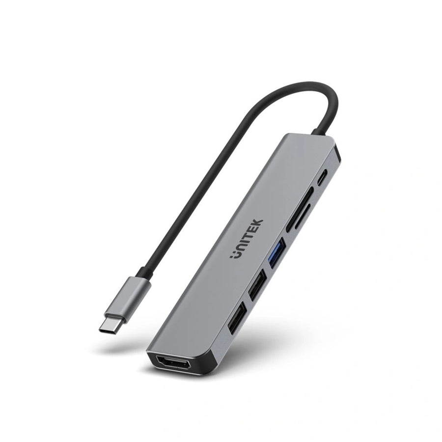 Unitek H1118A - 7-in-1 Multi-Port Hub w/ USB-C Connector. 3x USB-A Ports 1x HDMI MicroSD Slots