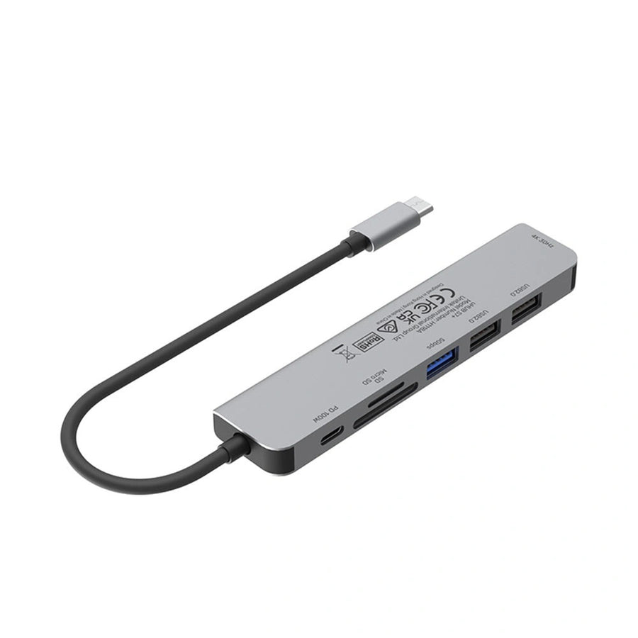 Unitek H1118A - 7-in-1 Multi-Port Hub w/ USB-C Connector. 3x USB-A Ports 1x HDMI MicroSD Slots
