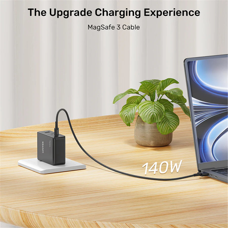 Unitek C14121BK-2M - 2M 140W USB-C to MagSafe 3 Charging Cable for MacBook. Tangle Free Nylon Braided